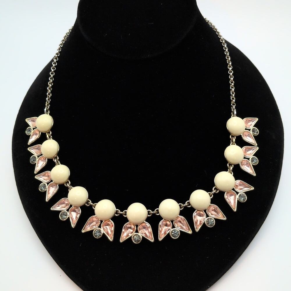 J CREW Cream Enamel Pink Blue Rhinestone Adjustable Statement Necklace